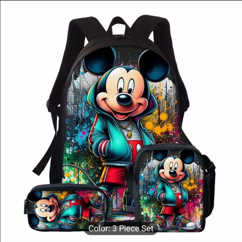Mickey Mouse Kids Backpack Set - Black and Multicolor